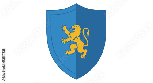A blue shield displaying a golden lion rampant a heraldic and symbolic image