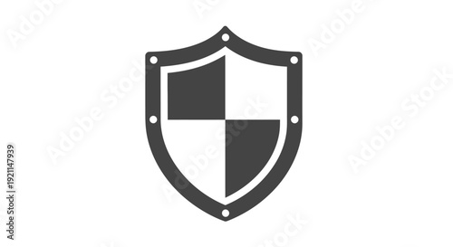 Black and white shield icon with a quartered design simple vector illustration