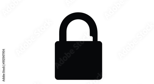 Simple black silhouette of an unlocked padlock on a white background