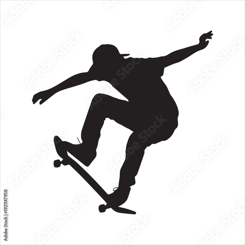 Skateboarder Performing Trick Silhouette Vector Icon – Urban Skater Jumping Illustration