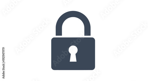 Simple dark blue padlock icon with an open shackle representing security