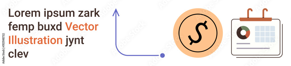 Fototapeta premium Financial planning, economic analysis, business growth, time management, data visualization, budgeting. Features a rising line graph, dollar symbol and a calendar chart. Financial planning