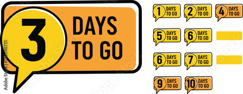 Countdown stickers for event promotion showing number of days to go from one to ten with yellow speech bubble