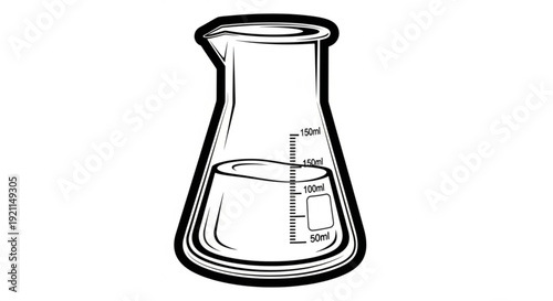 Laboratory flask with liquid content viewed from the front in a simple illustration style