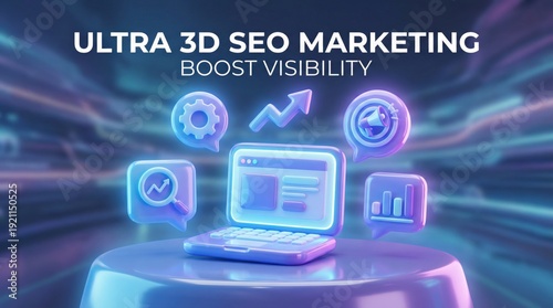 Wallpaper Mural Modern 3D SEO marketing concept with laptop and icons Torontodigital.ca