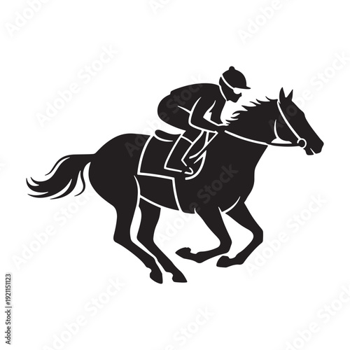 Vector silhouette of a jockey riding a horse isolated on white background