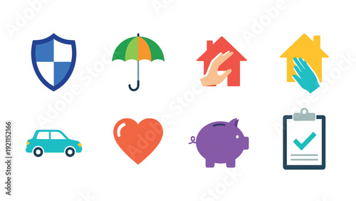 Comprehensive Insurance and Financial Security Icons Collection.