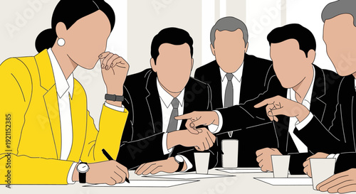 Abstract business meeting in minimalist style with diverse professionals