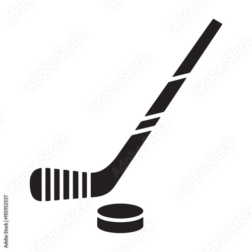 Hockey stick and puck vector icon, isolated on transparent background