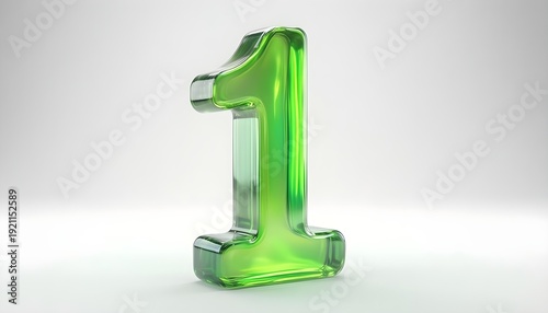 Shiny green glass number one on a clean white background, 3D render