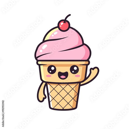 Cartoon Ice Cream Cone Character Smiling.