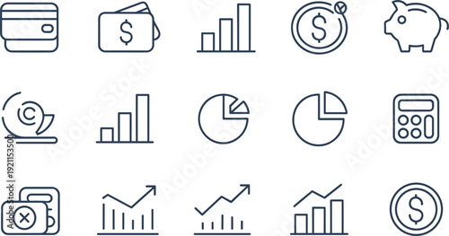 Set of black and white financial and business finance