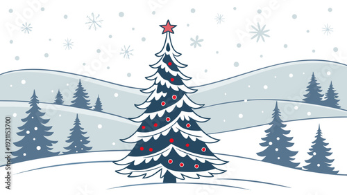 Festive Holiday Tree Vector Snowy Scene Illustration