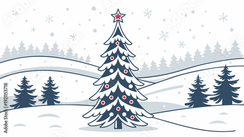 Festive Holiday Tree Vector Snowy Scene Illustration