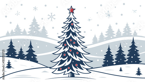 Festive Holiday Tree Vector Snowy Scene Illustration