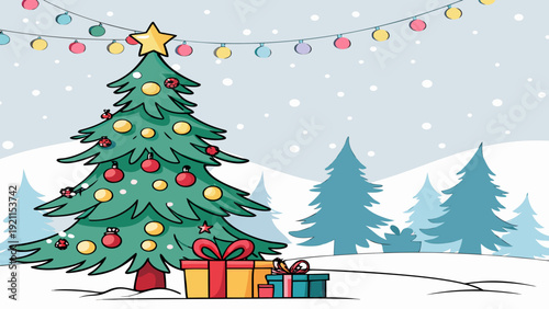 Snowy Forest Christmas Tree Vector Gift Scene