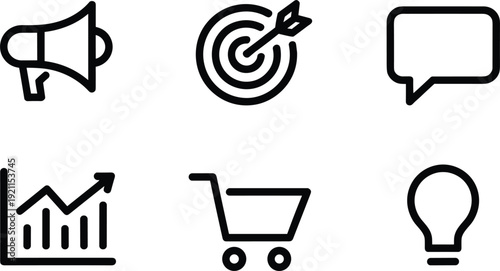 Six black line on white background line megaphone target