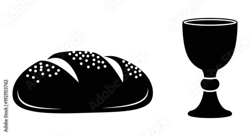 Symbolic depiction of bread and wine representing communion or holy sacrament