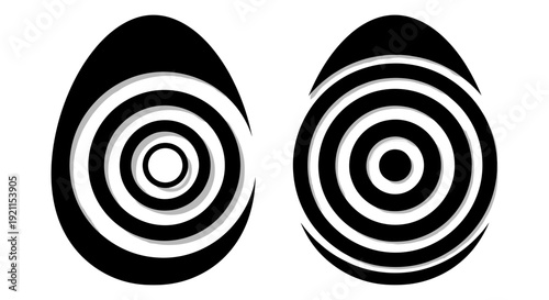 Dual abstract geometric patterns resembling stylized eyes with concentric circles and organic shapes