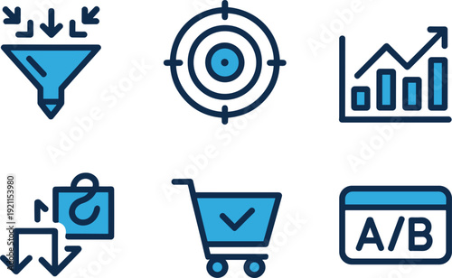 Six blue representing marketing and sales concepts