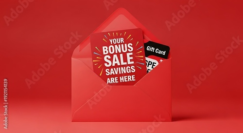 High-Resolution Red Envelope Bonus Sale Savings Promotion Isolated Object.
