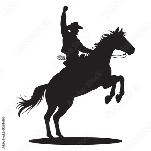 Cowboy riding horse silhouette western rodeo cowboy hat rearing horseback riding horse mane tail bridle