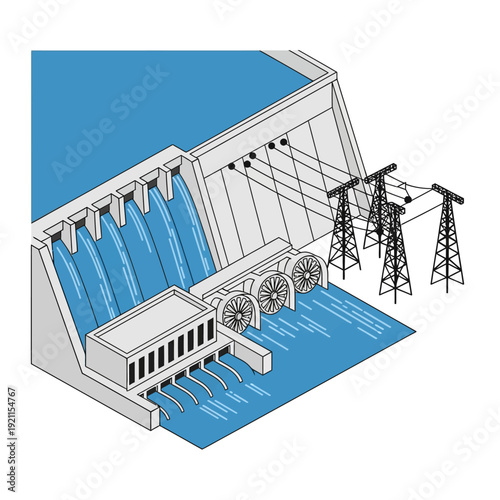 Hydroelectric Dam Generating Electricity Power.