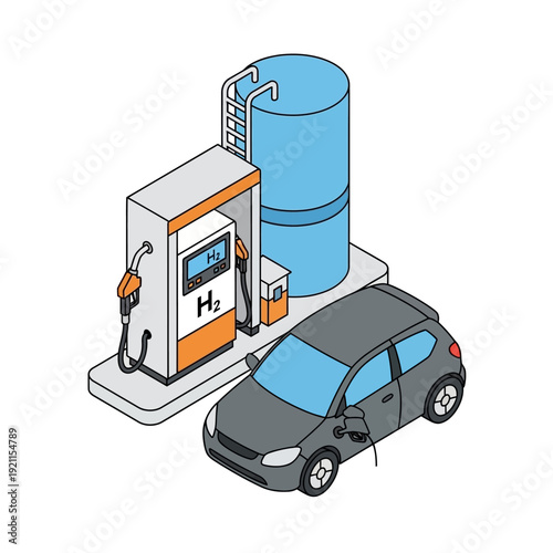 Hydrogen Fueling Station with Car.