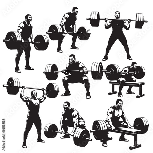 Black Powerlifting Silhouette Vector, High Quality Illustration on White Background
