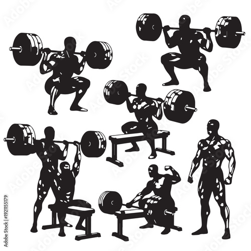 Black Powerlifting Silhouette Vector, High Quality Illustration on White Background