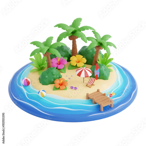 Tropical island paradise beckons sun sand and vibrant hibiscus flowers await vacationers with clear