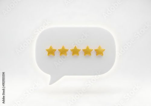Modern chat bubble with five star rating inside