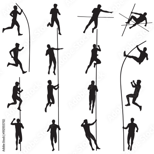 Black Pole Vault Silhouette Vector, High Quality Illustration on White Background