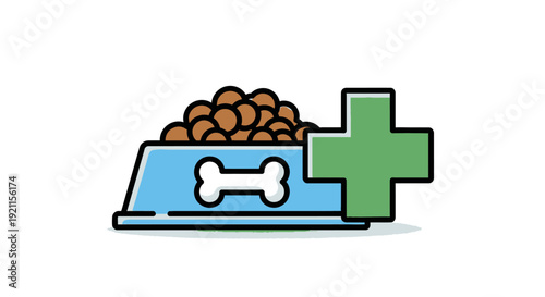 Dog Food Bowl with Cross Icon.