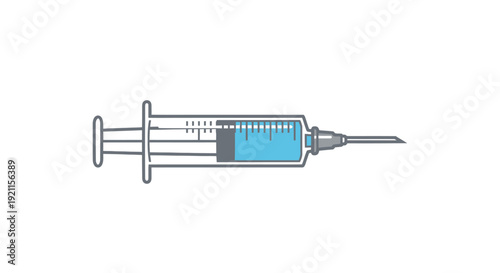 Syringe with Needle and Blue Liquid.