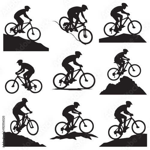 Black Mountain Biking Silhouette Vector, High Quality Illustration on White Background