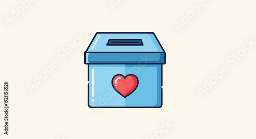 Blue Charity Donation Box with Heart.
