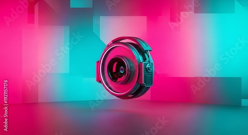 Isometric Glitch Pattern Background: Neon Pink and Cyan Digital Noise Texture.