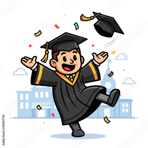 Happy Young Graduate Celebrating with Confetti.