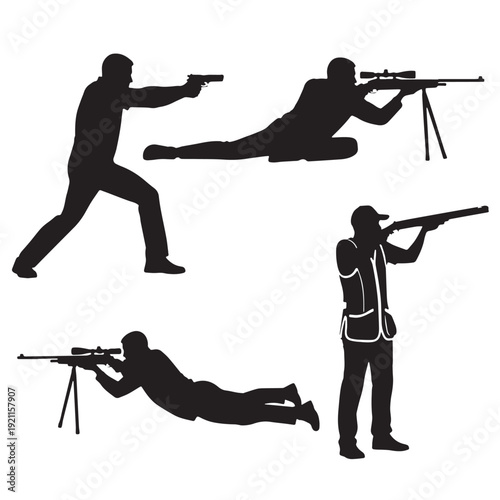 Black Shooting Silhouette Vector, High Quality Illustration on White Background