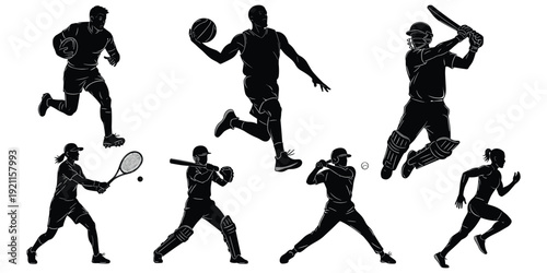 Sports athlete silhouette illustration, dynamic movement artwork, competitive fitness design tribute, physical activity graphic, athletic competition flat vector illustration