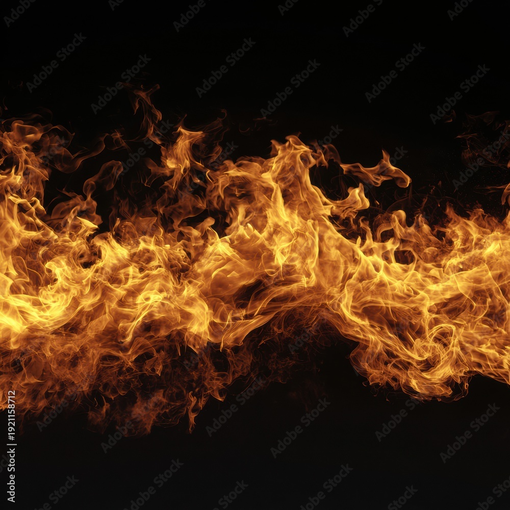 Fototapeta premium Intense orange fire flames against black background