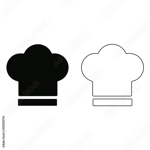 Professional Chef Hat Icons - Solid and Outline Style Vector Illustration.