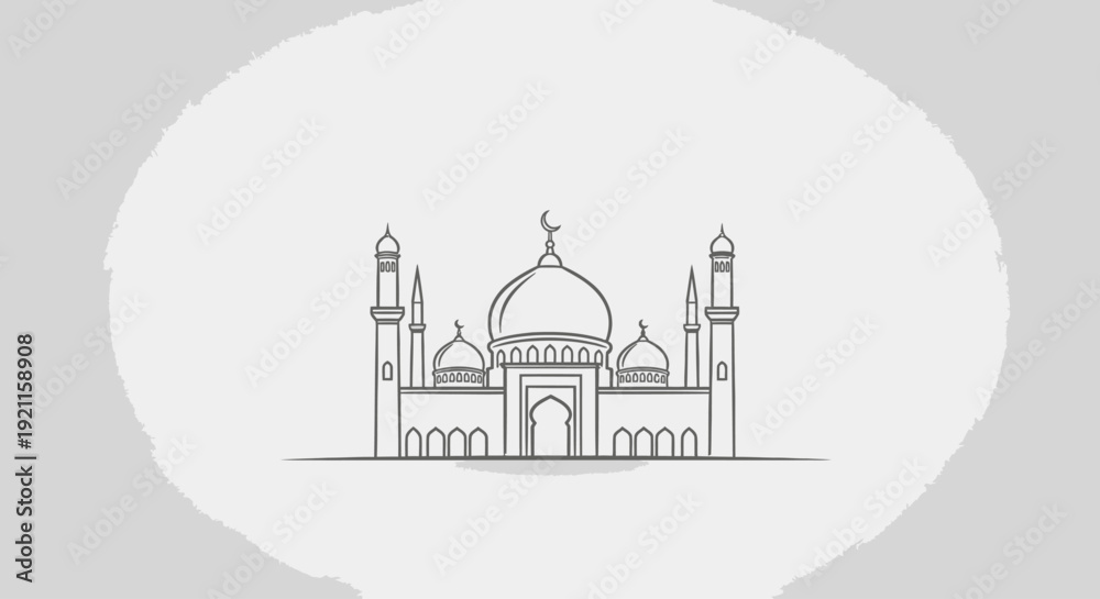 Fototapeta premium Mosque Architectural Line Art Illustration.
