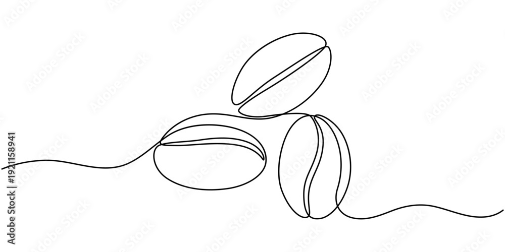 Obraz premium continuous line of coffee beans. one line drawing of coffee beans. line art of coffee beans. one line Icon drawing, Coffee bean line. Coffee grain seed for cafe. Hand drawn art one line icon.