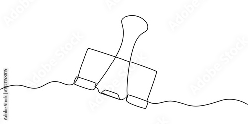 continuous line of binder clips. drawing of one line of paper binder clips. minimal lines. single line vector illustration. isolated white background, Paper Clip and Binder Clip Line icon, Sketch.
