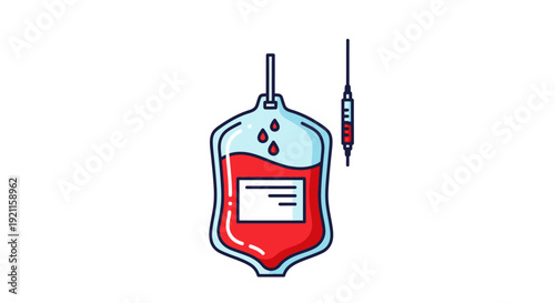 Blood Bag with Red Liquid and Syringe.