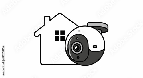 Security Camera Illustration with House Outline.
