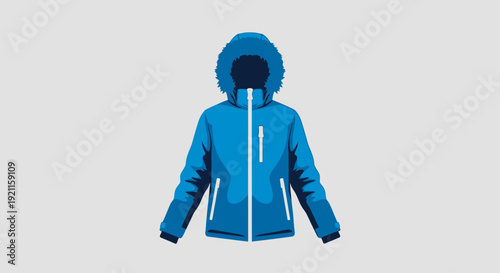 Blue Winter Jacket with Hood and Zipper.