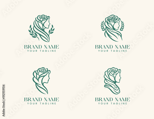 hijab woman logo flower shape design template